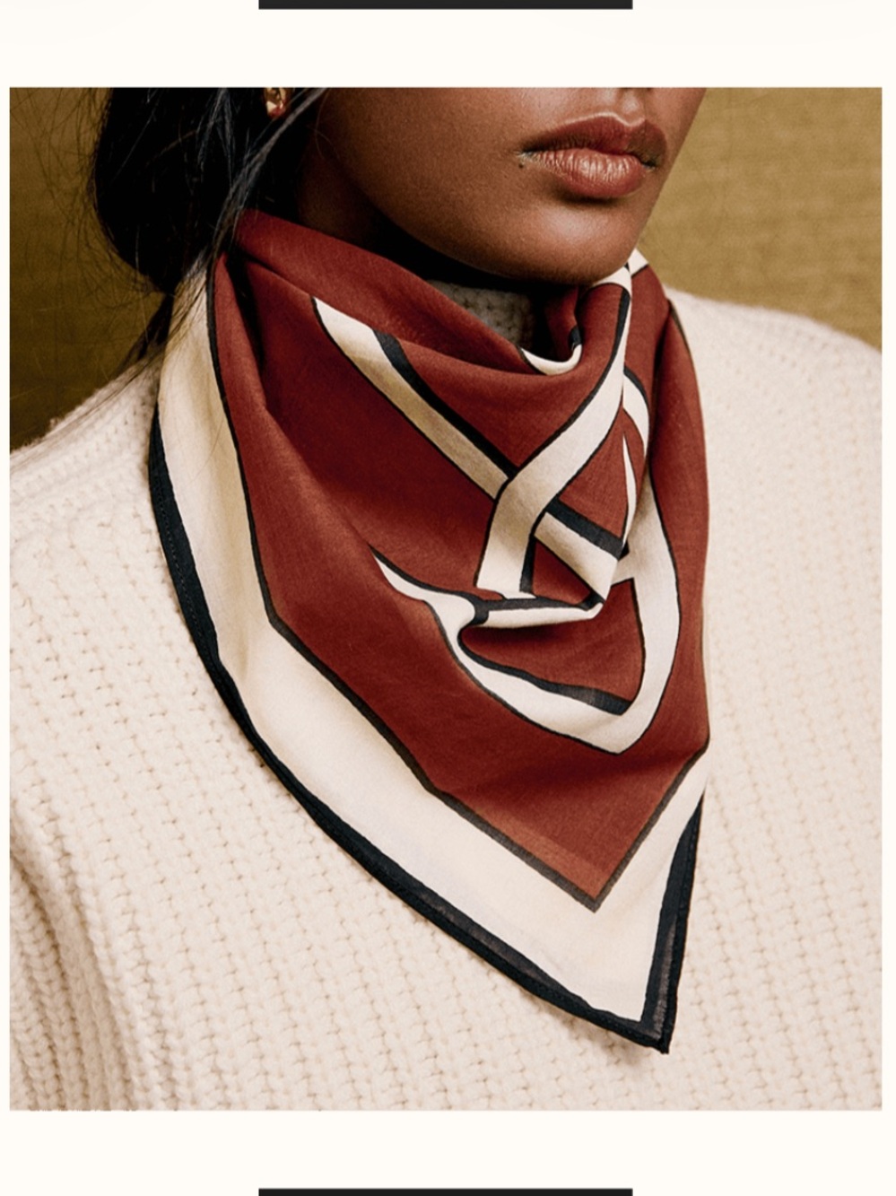 SEZANE SCARF ACCESSORY. Brown & Cream.